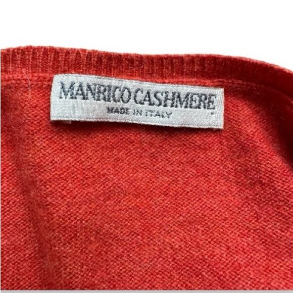 Manrico Cashmere Orange Long Sleeve V Neck Pullover Sweater Size 42 - Picture 5 of 11